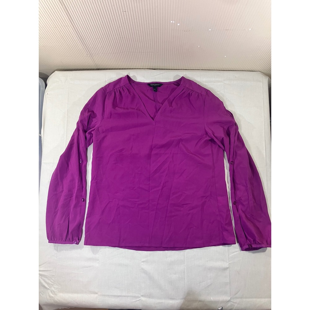 Banana Republic Womens Top Small Purple Long‎ Sleeve V Neck Blouse Casual